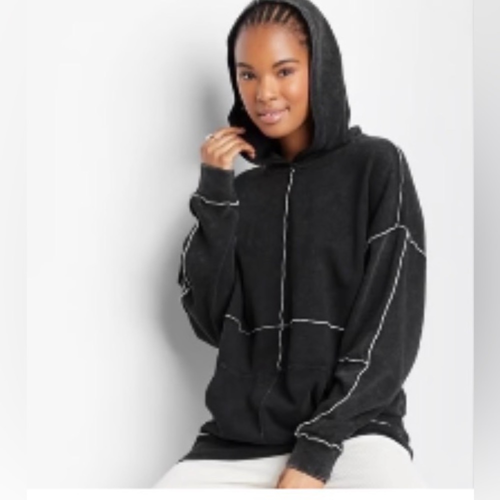 Wild Fable Black Hoodie with White Stitching